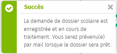 Message de succès du téléchargement dossier scolaire complet