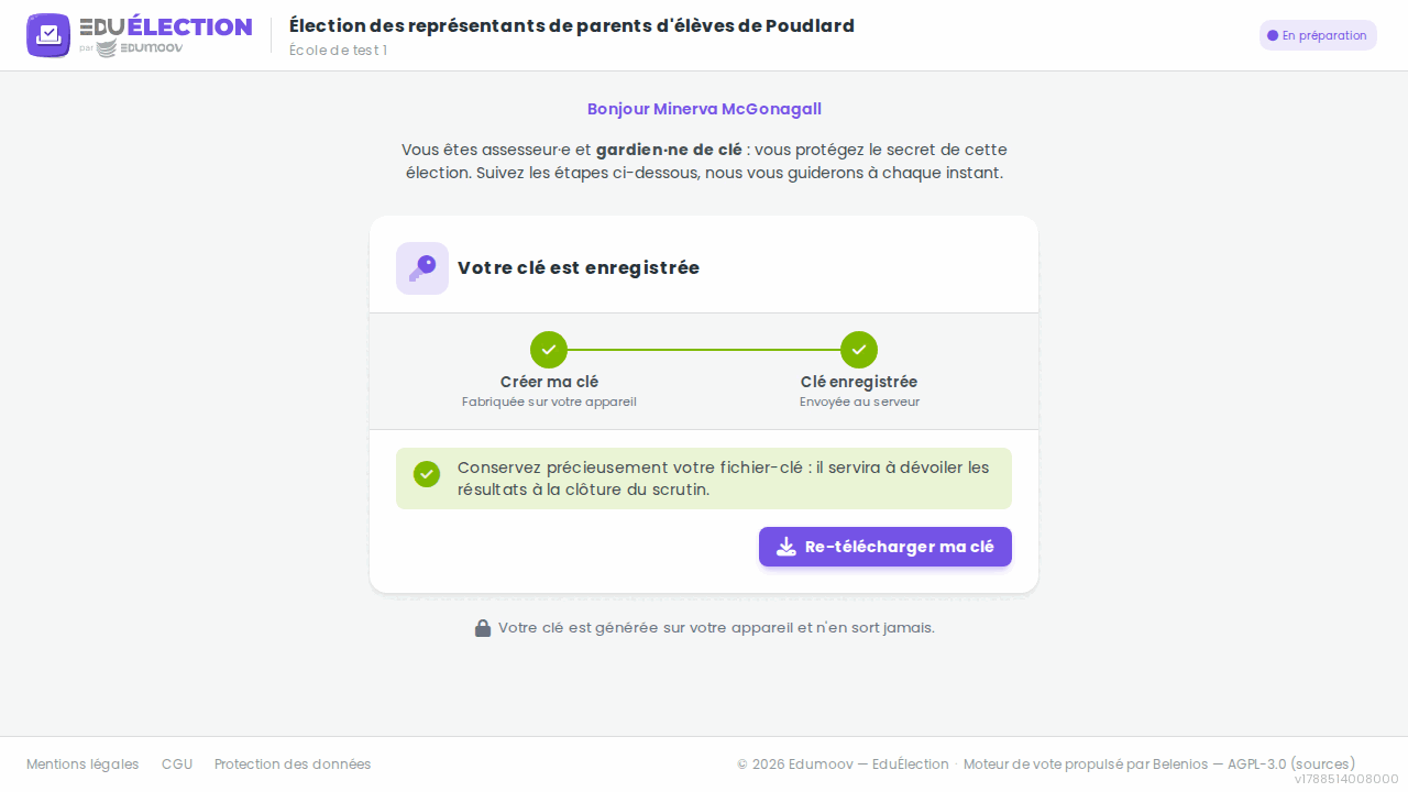Écran de confirmation de l'étape