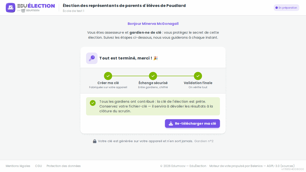 Écran de confirmation de l'étape