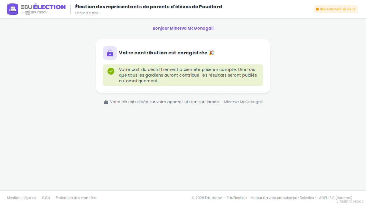 Écran de confirmation de l'étape