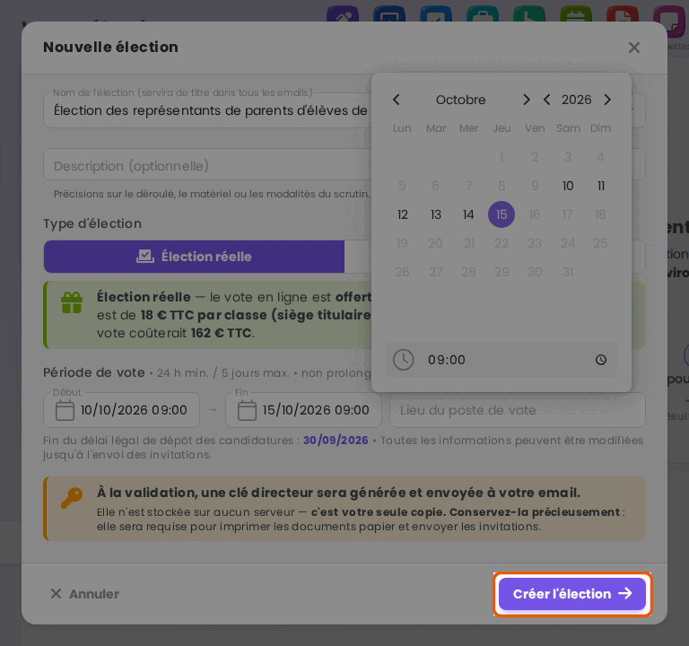 Créer l'élection