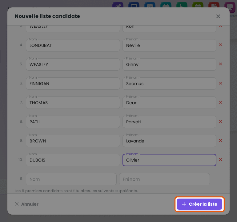 Créer la liste