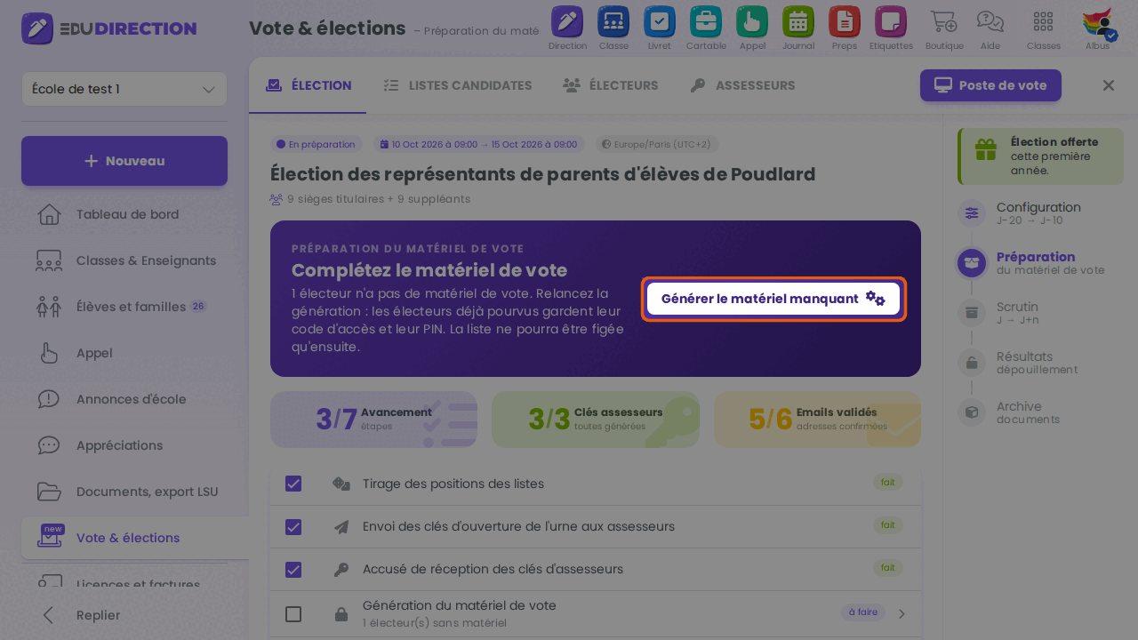 Générer le matériel manquant