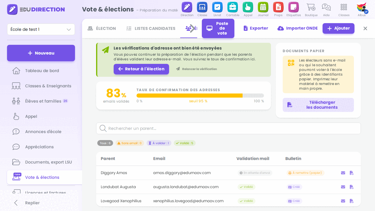 Écran d'arrivée de l'étape