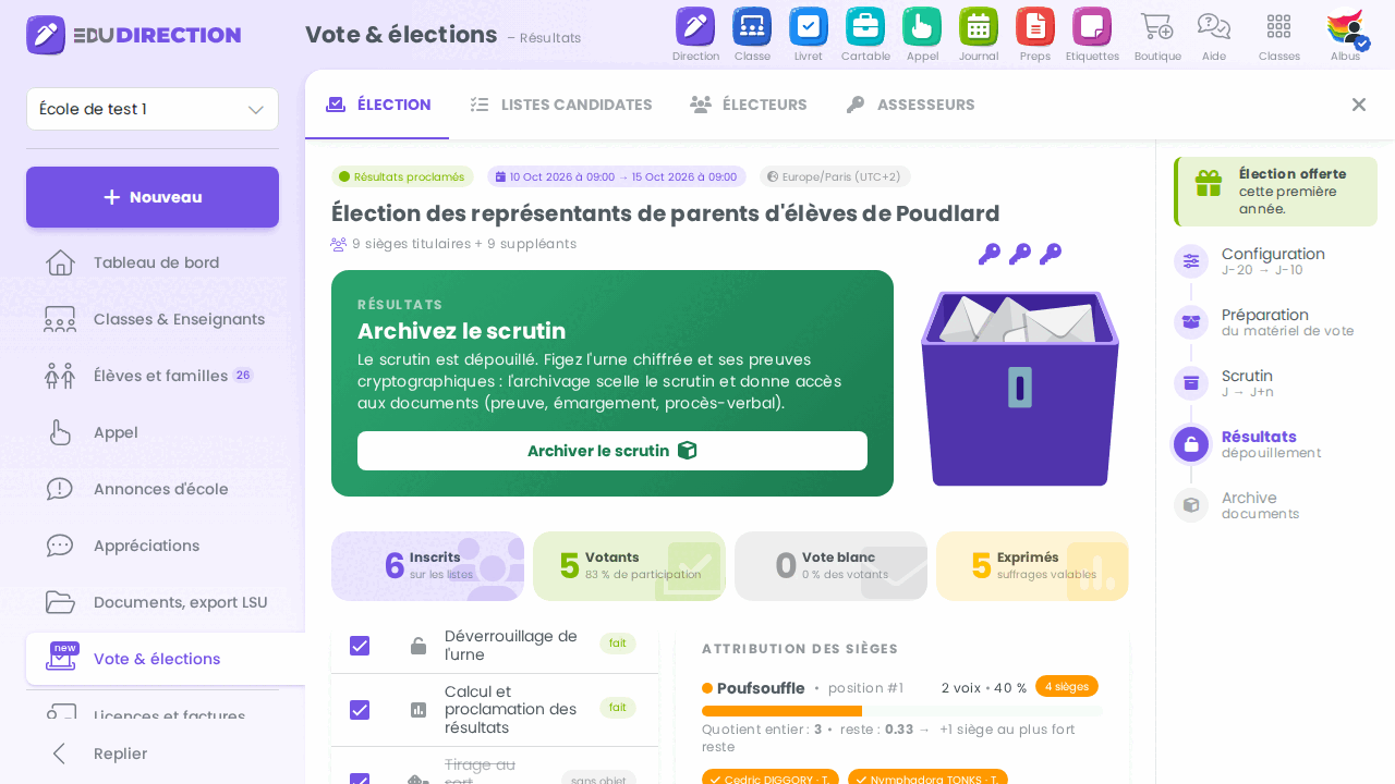 Écran d'arrivée de l'étape