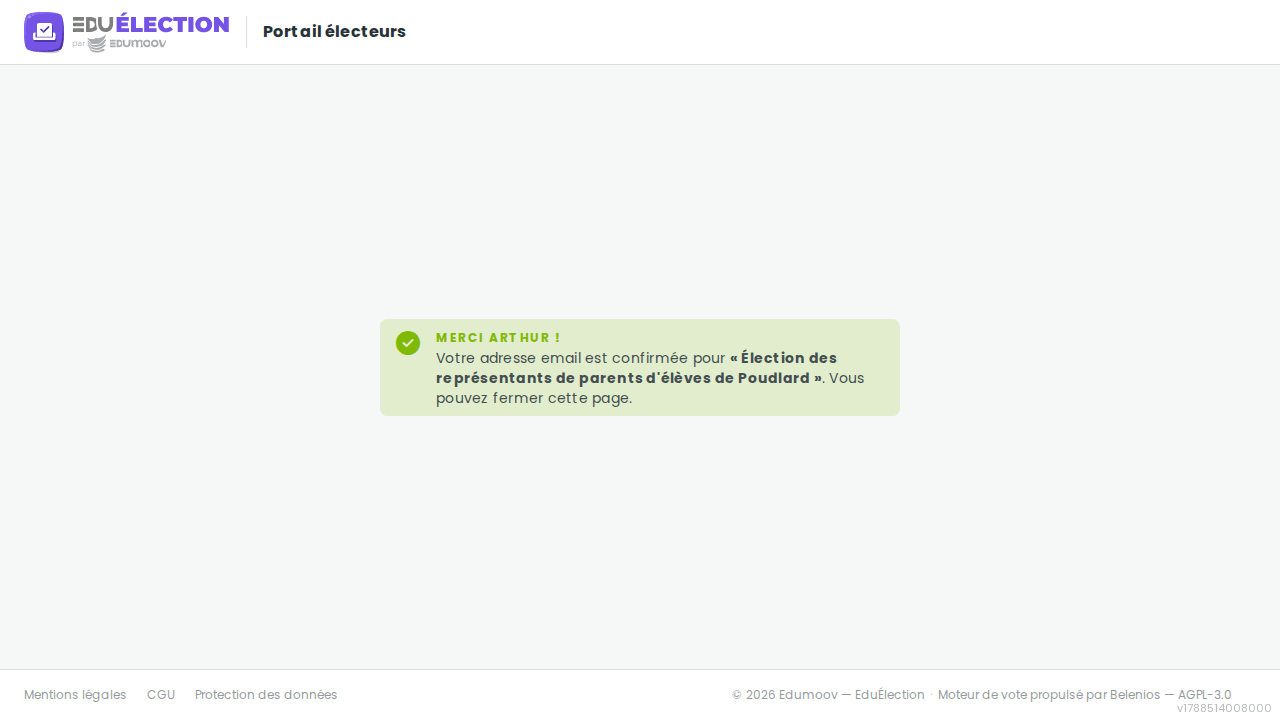 Écran de confirmation de l'étape