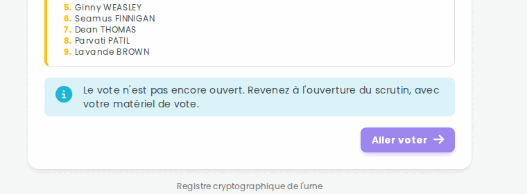 Écran de confirmation de l'étape