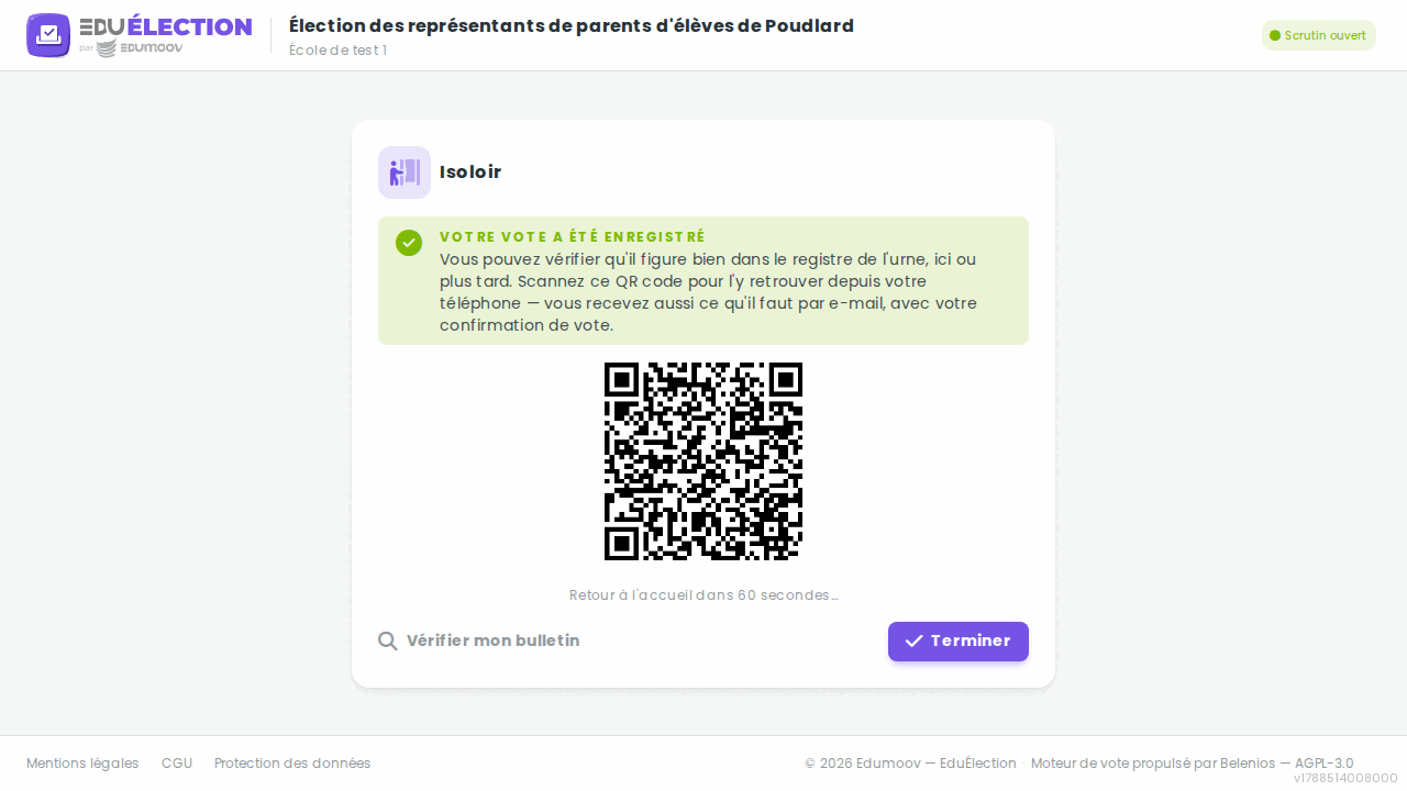 Écran de confirmation de l'étape