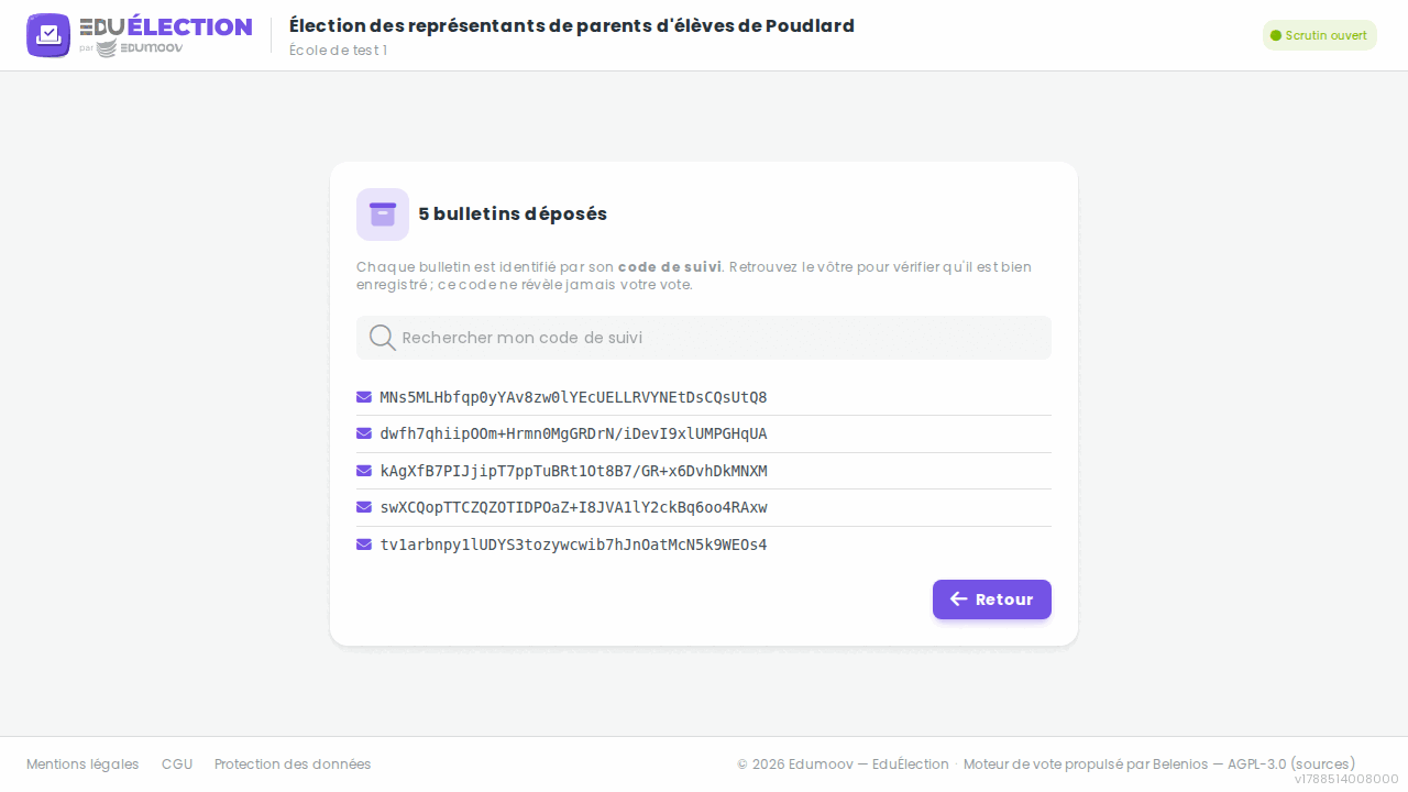 Écran de confirmation de l'étape