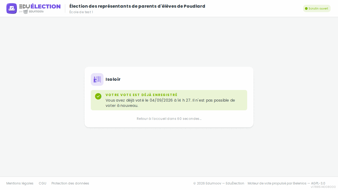 Écran de confirmation de l'étape