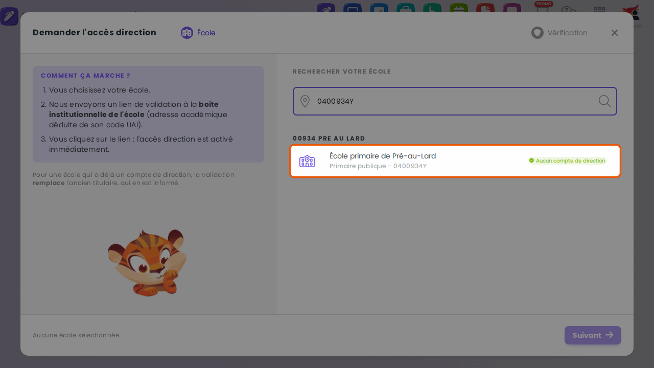 Résultats de la recherche, une école sélectionnée