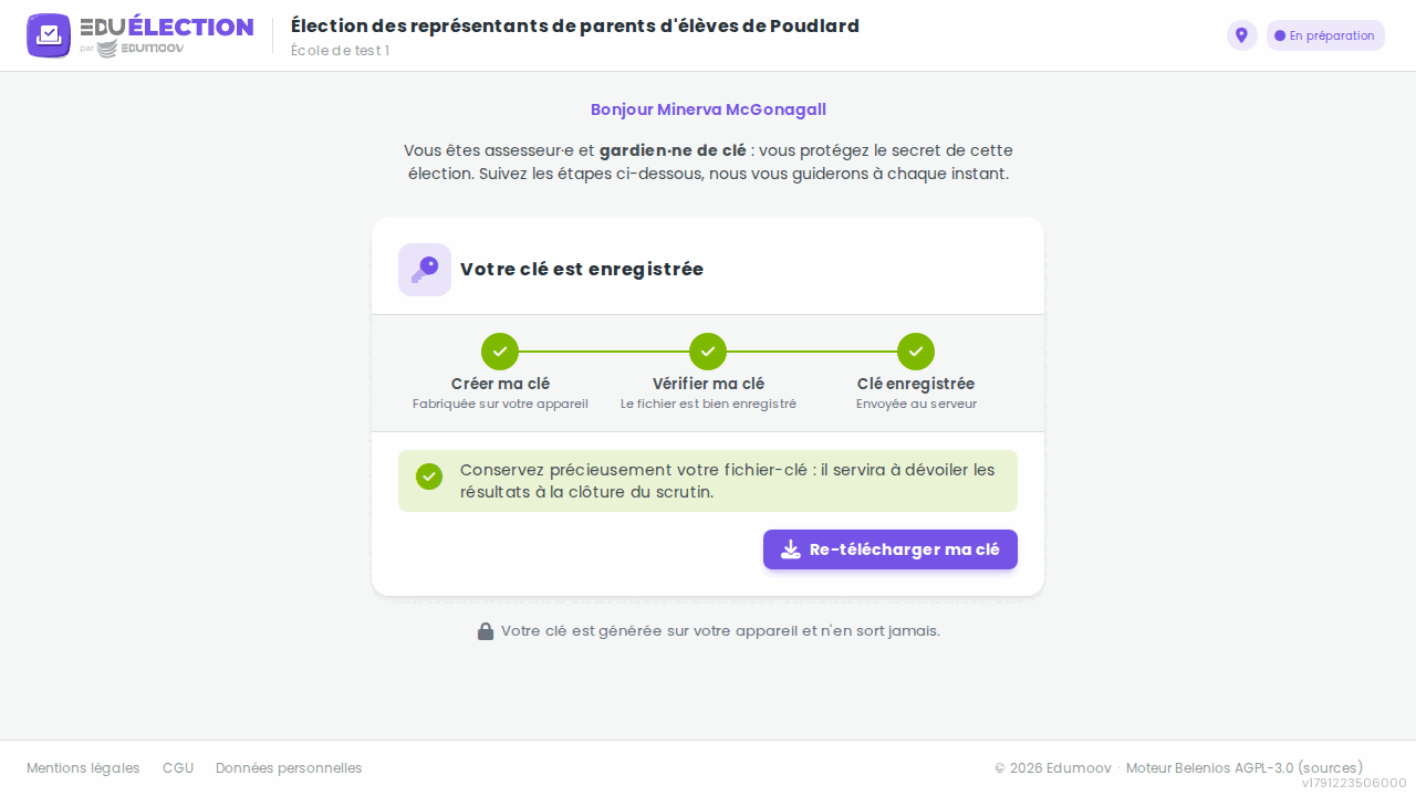 Écran de confirmation de l'étape