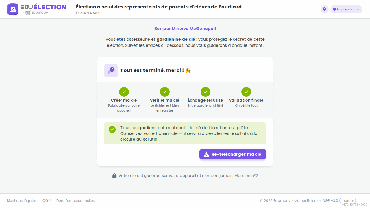 Écran de confirmation de l'étape