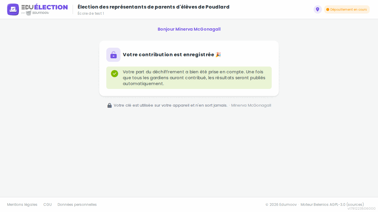 Écran de confirmation de l'étape