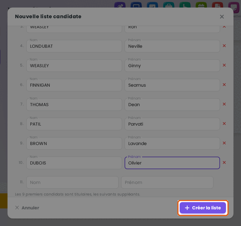 Créer la liste
