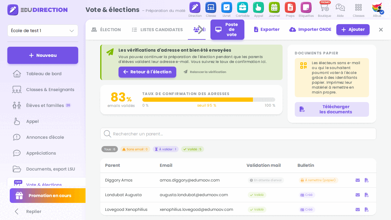 Écran d'arrivée de l'étape