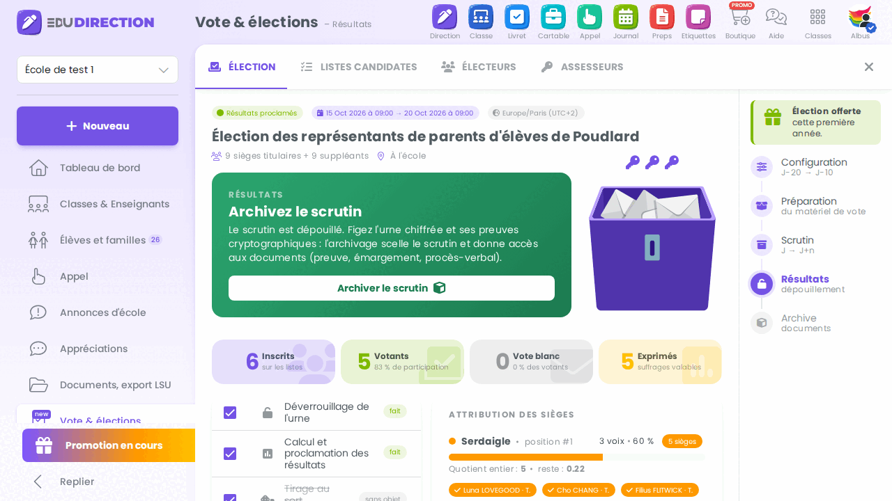 Écran d'arrivée de l'étape