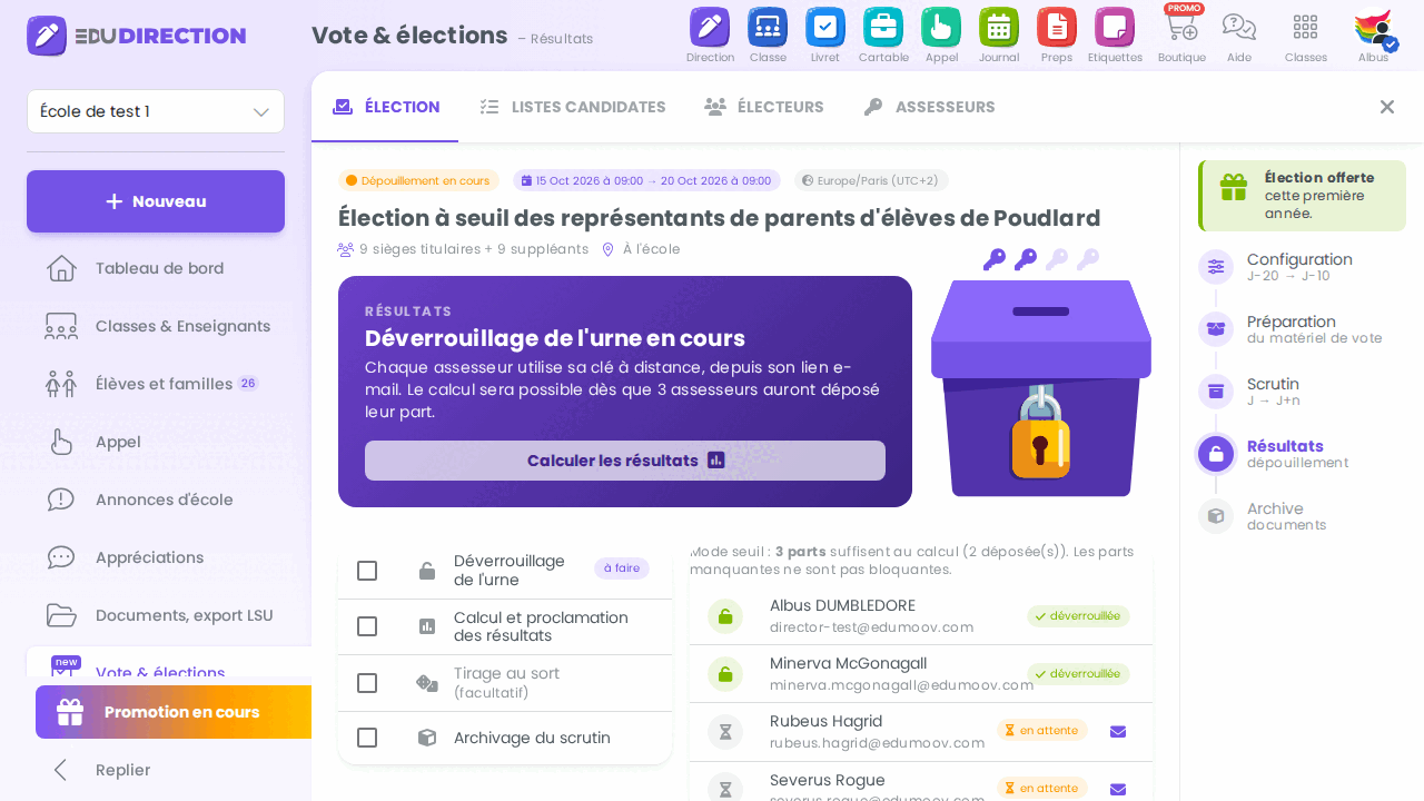 Écran des résultats sous le seuil, bouton de calcul désactivé