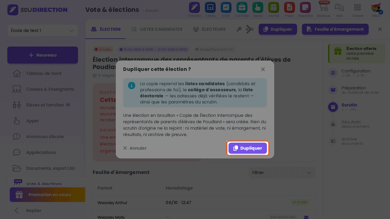Fenêtre « Dupliquer cette élection ? »
