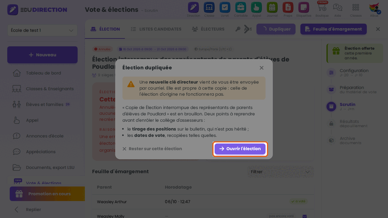 Ouvrir l'élection