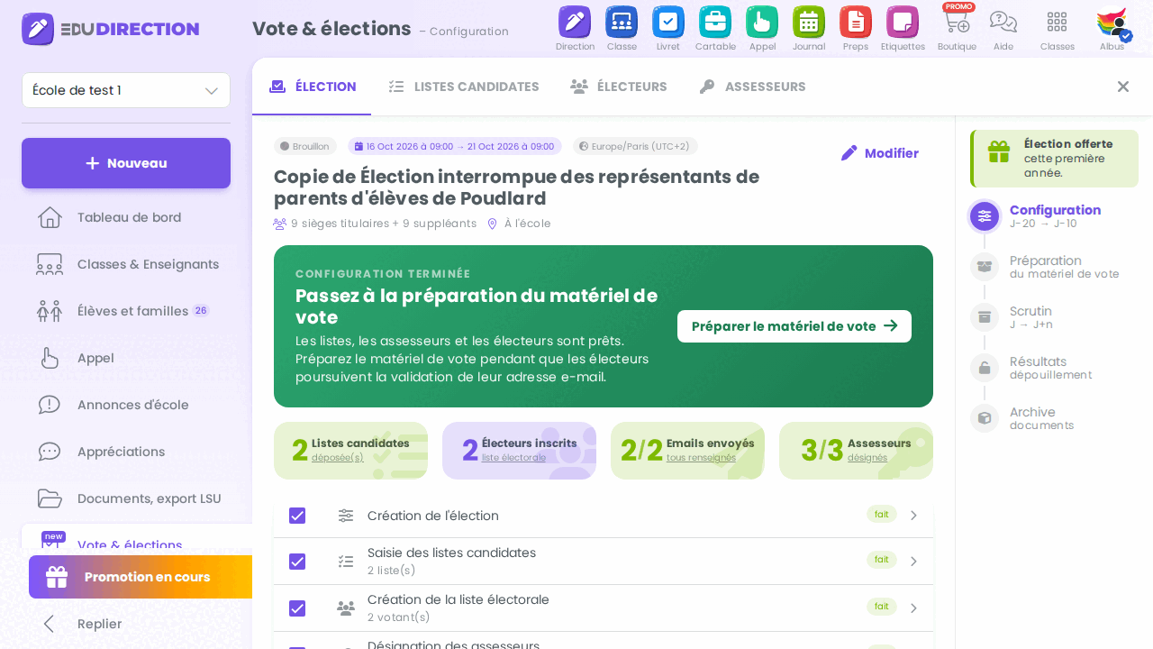 La copie de l'élection, en brouillon