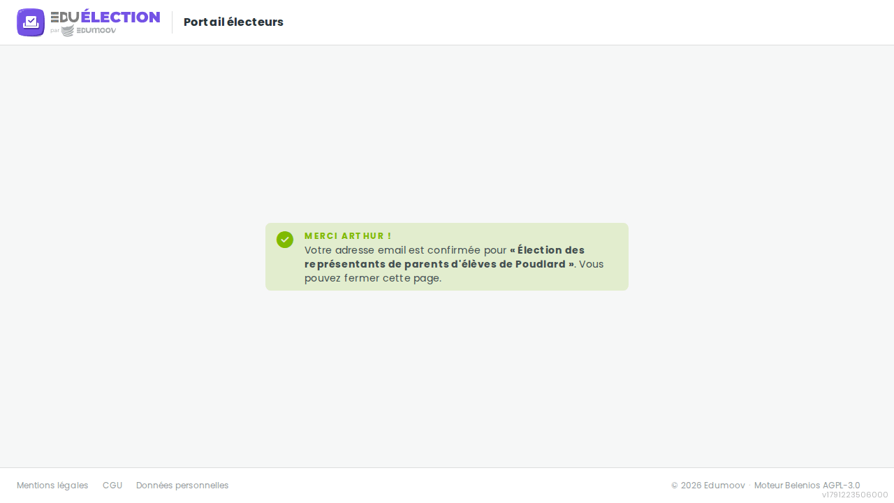 Écran de confirmation de l'étape