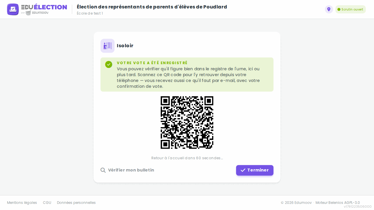 Écran de confirmation de l'étape