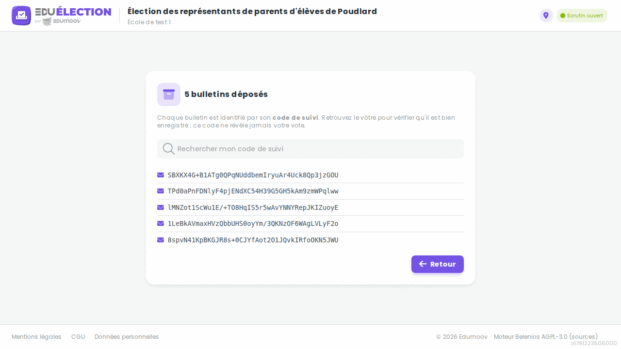 Écran de confirmation de l'étape