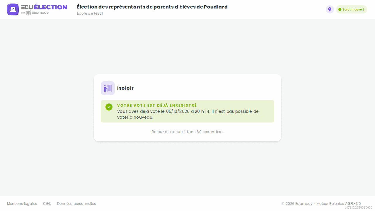 Écran de confirmation de l'étape